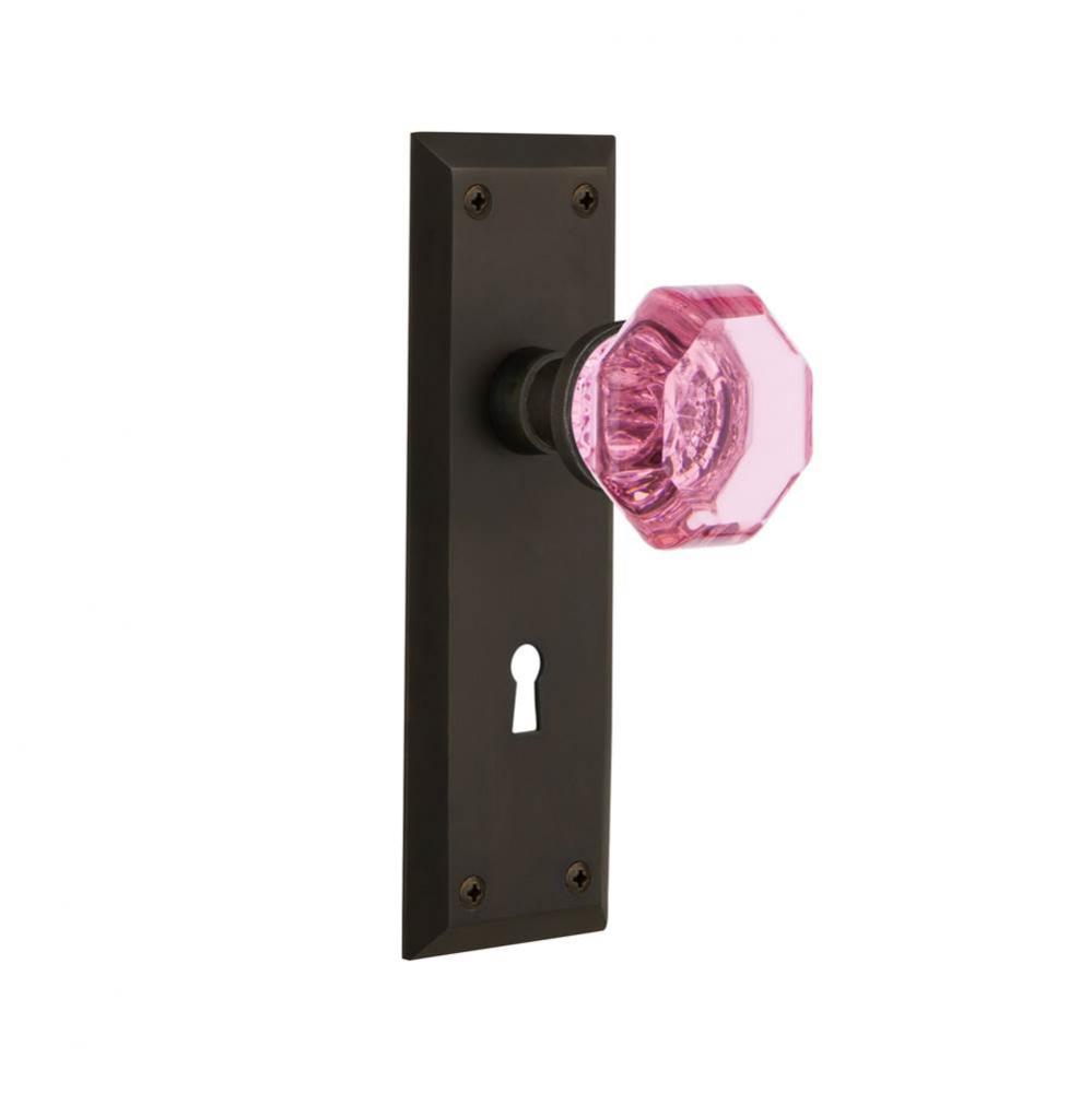 Nostalgic Warehouse New York Plate with Keyhole Single Dummy Waldorf Pink Door Knob in Oil-Rubbed