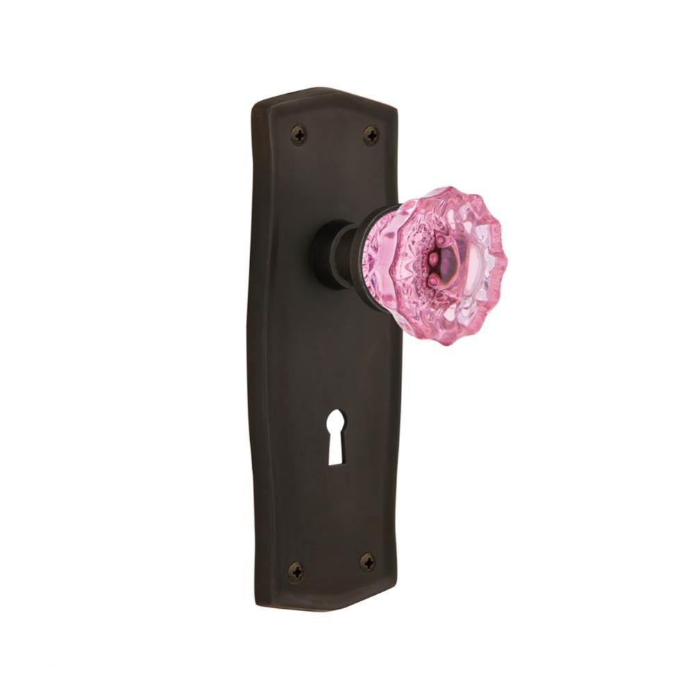 Nostalgic Warehouse Prairie Plate with Keyhole Single Dummy Crystal Pink Glass Door Knob in Oil-Ru