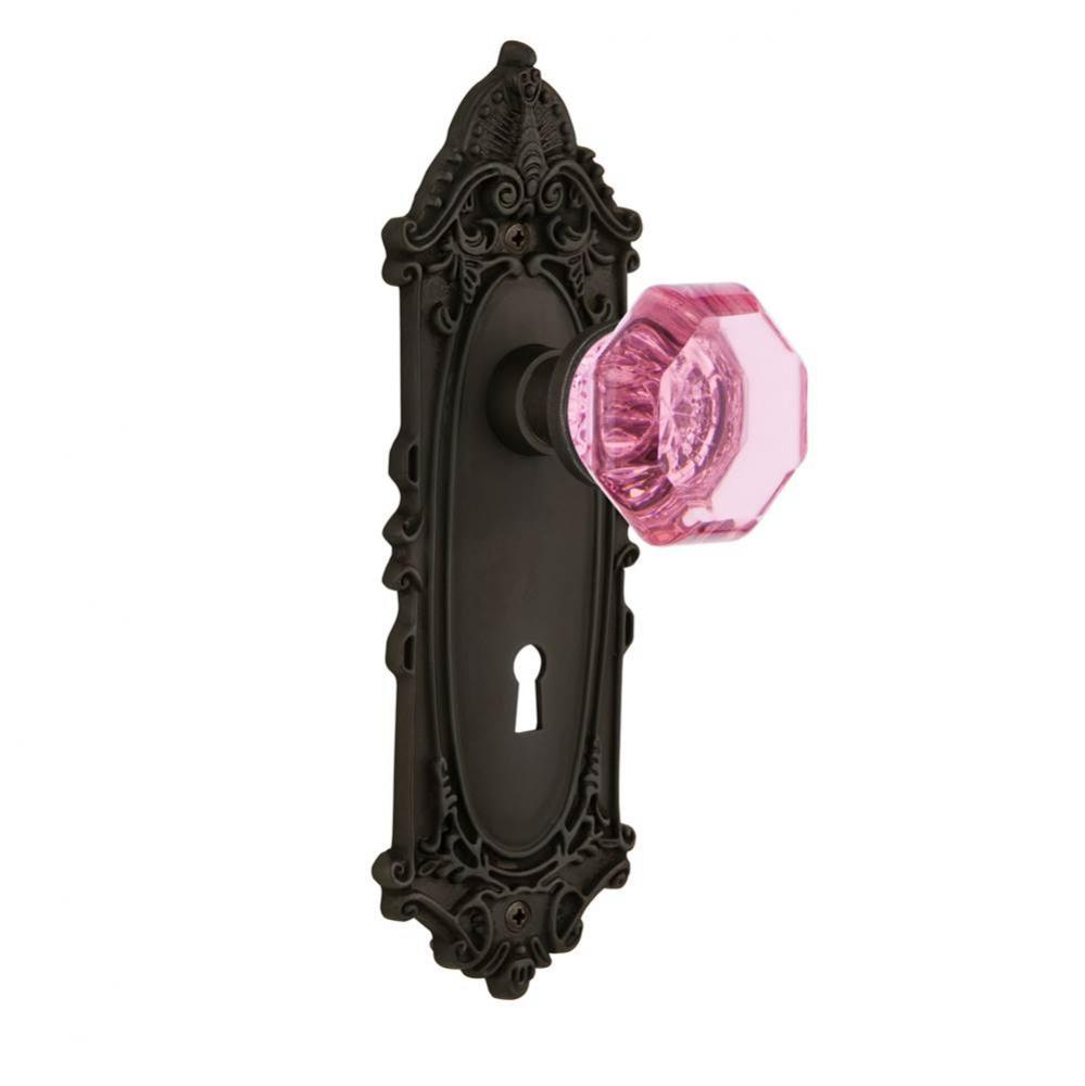 Nostalgic Warehouse Victorian Plate with Keyhole Single Dummy Waldorf Pink Door Knob in Oil-Rubbed
