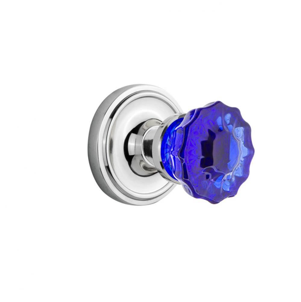 Nostalgic Warehouse Classic Rosette Double Dummy Crystal Cobalt Glass Door Knob in Bright Chrome