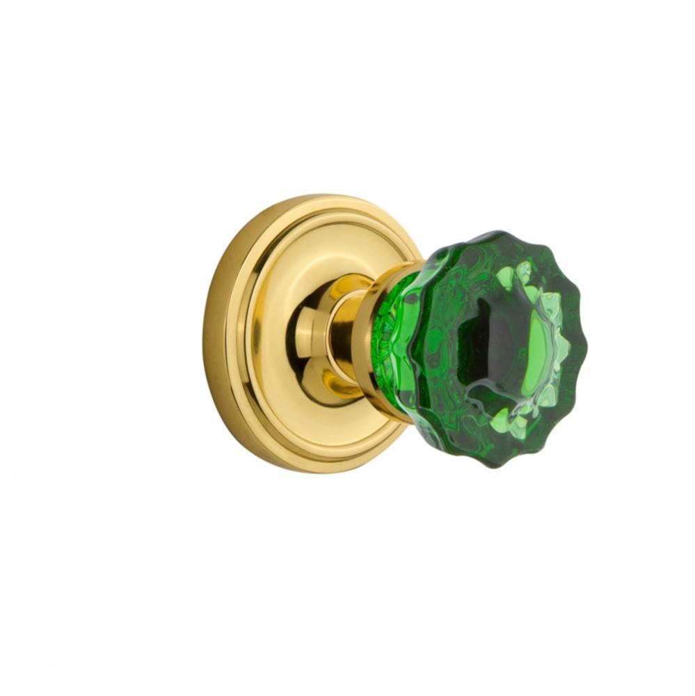 Nostalgic Warehouse Classic Rosette Double Dummy Crystal Emerald Glass Door Knob in Polished Brass