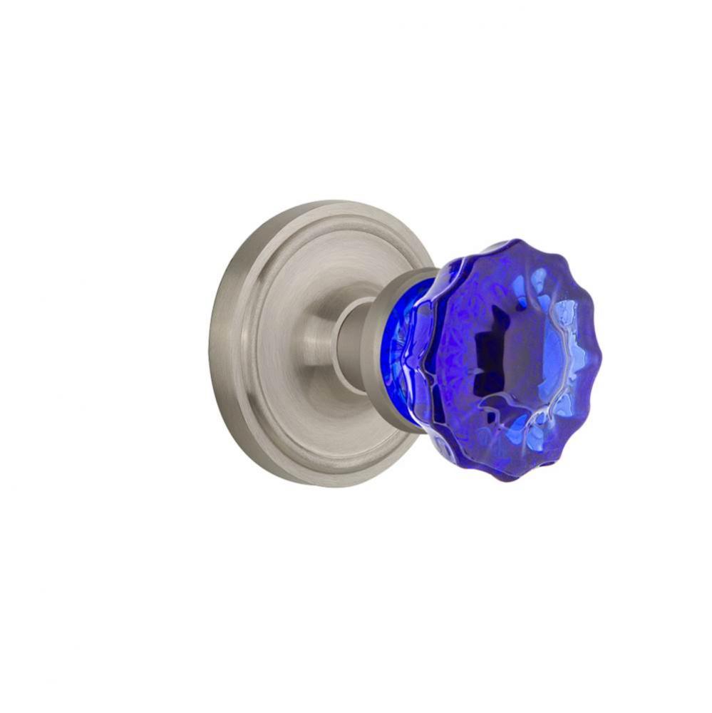 Nostalgic Warehouse Classic Rosette Double Dummy Crystal Cobalt Glass Door Knob in Satin Nickel