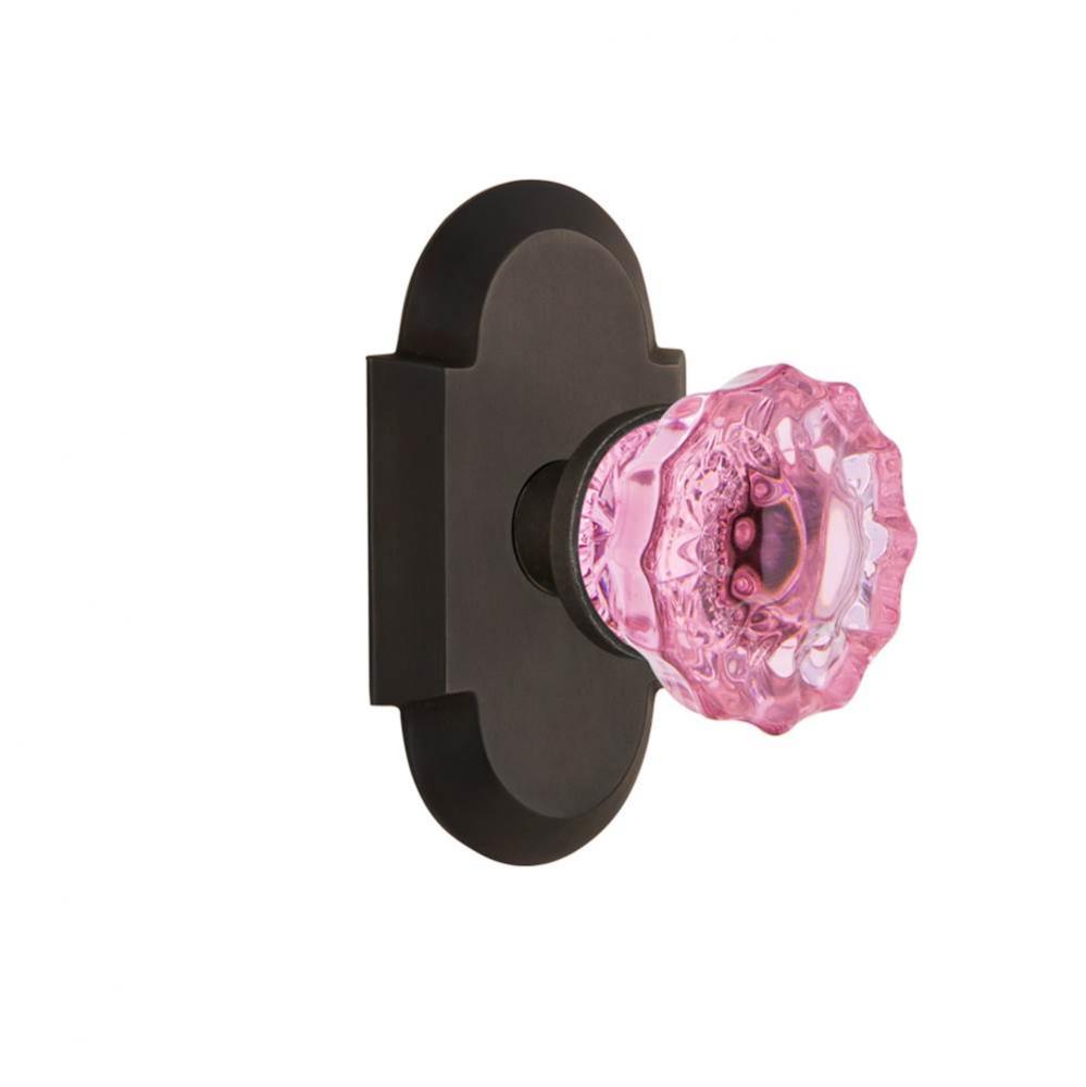 Nostalgic Warehouse Cottage Plate Double Dummy Crystal Pink Glass Door Knob in Oil-Rubbed Bronze
