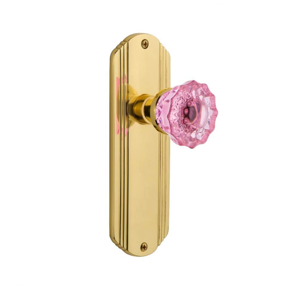 Nostalgic Warehouse Deco Plate Double Dummy Crystal Pink Glass Door Knob in Unlaquered Brass