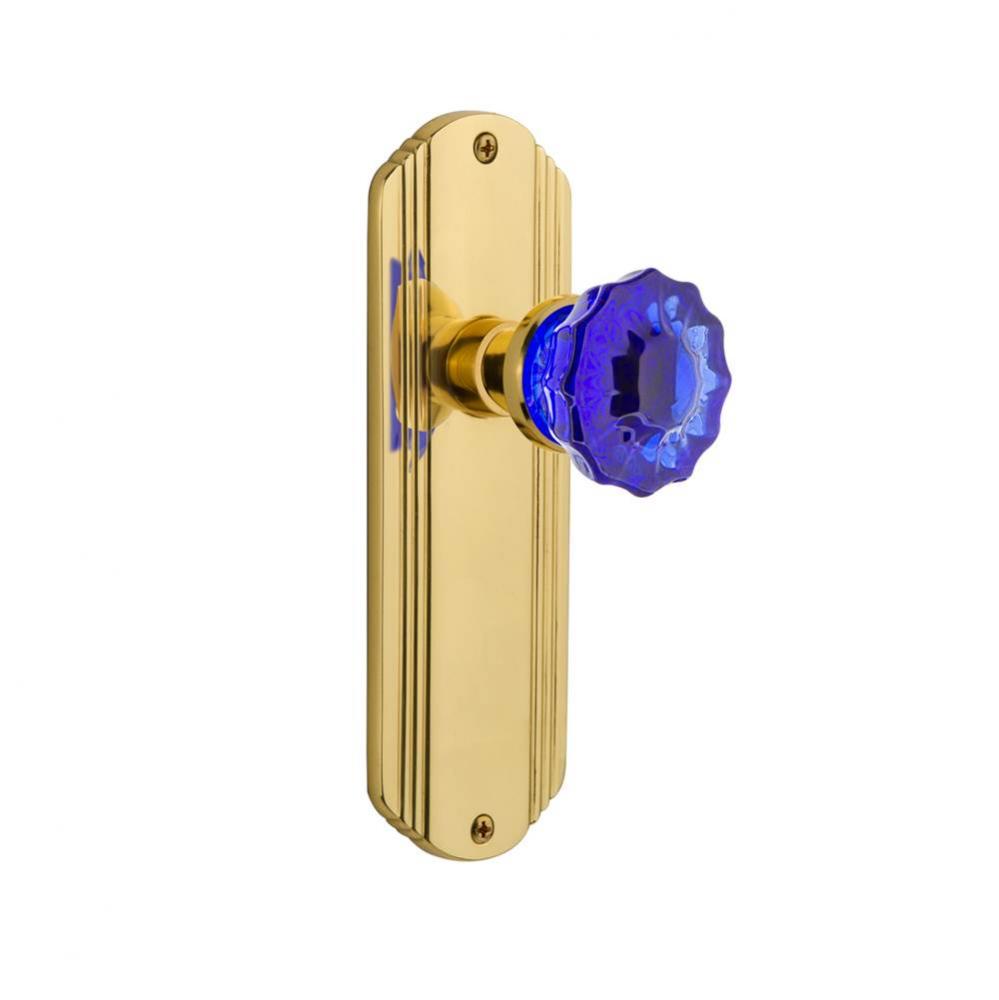 Nostalgic Warehouse Deco Plate Double Dummy Crystal Cobalt Glass Door Knob in Unlaquered Brass