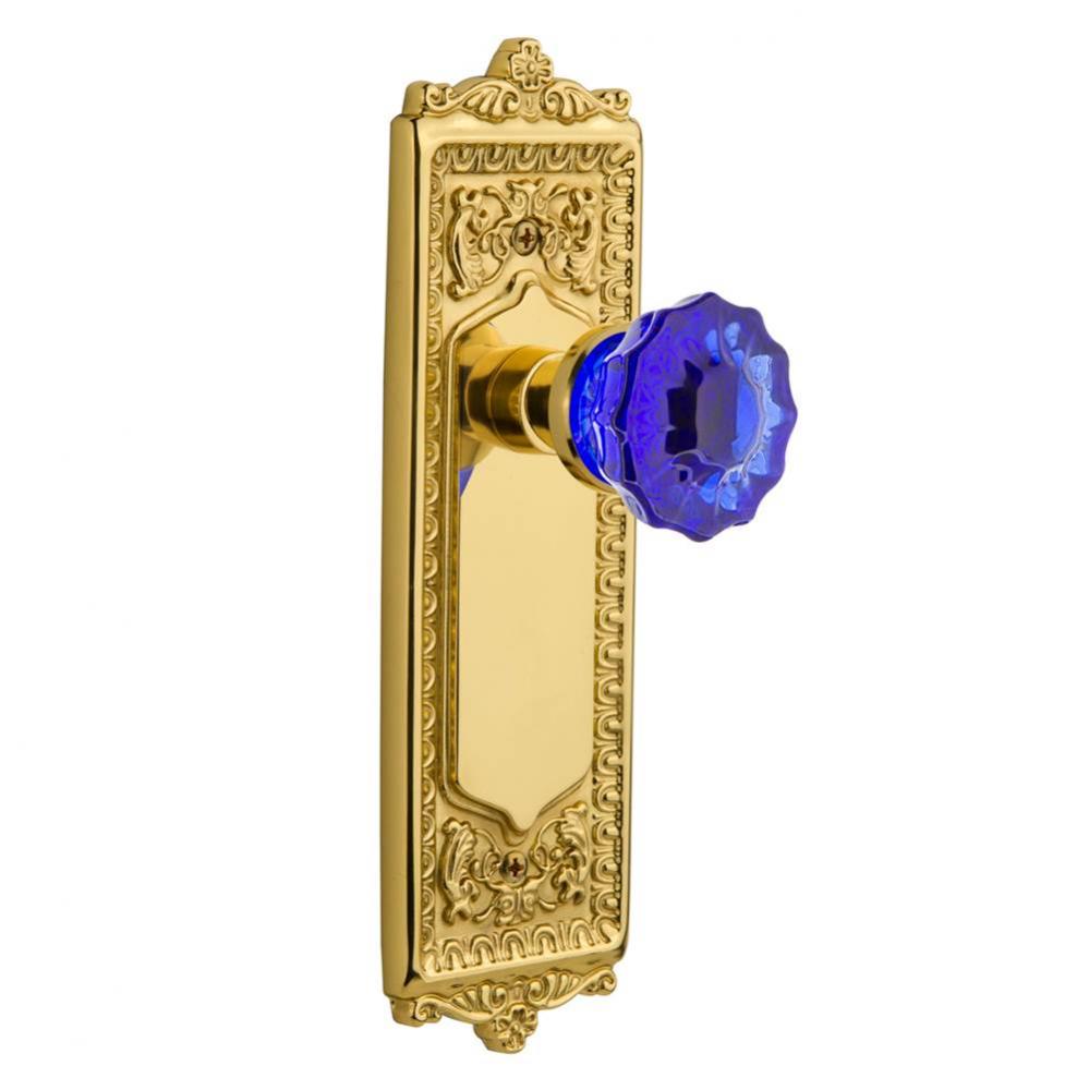Nostalgic Warehouse Egg & Dart Plate Double Dummy Crystal Cobalt Glass Door Knob in Polished B