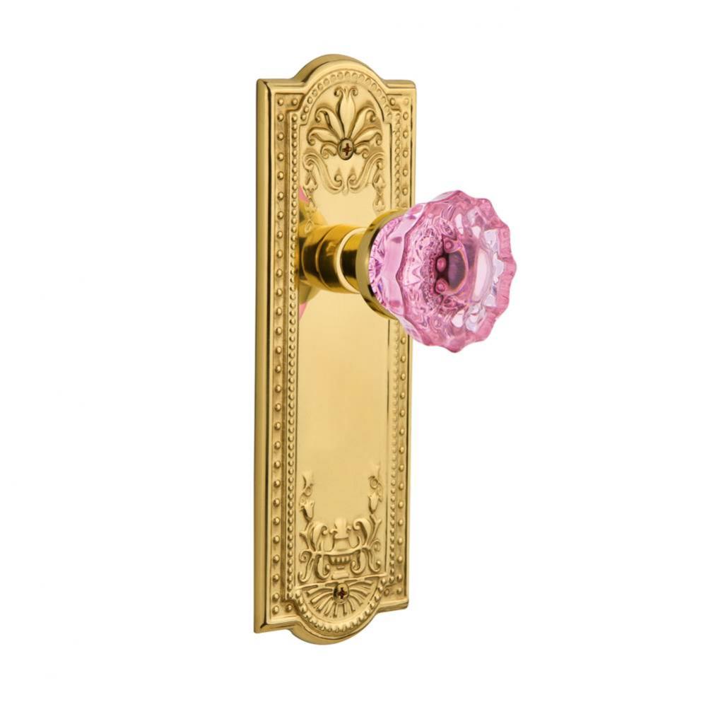 Nostalgic Warehouse Meadows Plate Double Dummy Crystal Pink Glass Door Knob in Polished Brass