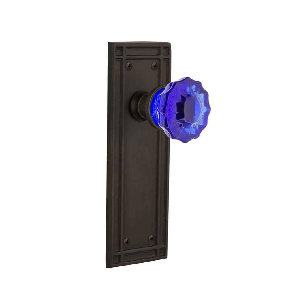 Nostalgic Warehouse Mission Plate Double Dummy Crystal Cobalt Glass Door Knob in Oil-Rubbed Bronze
