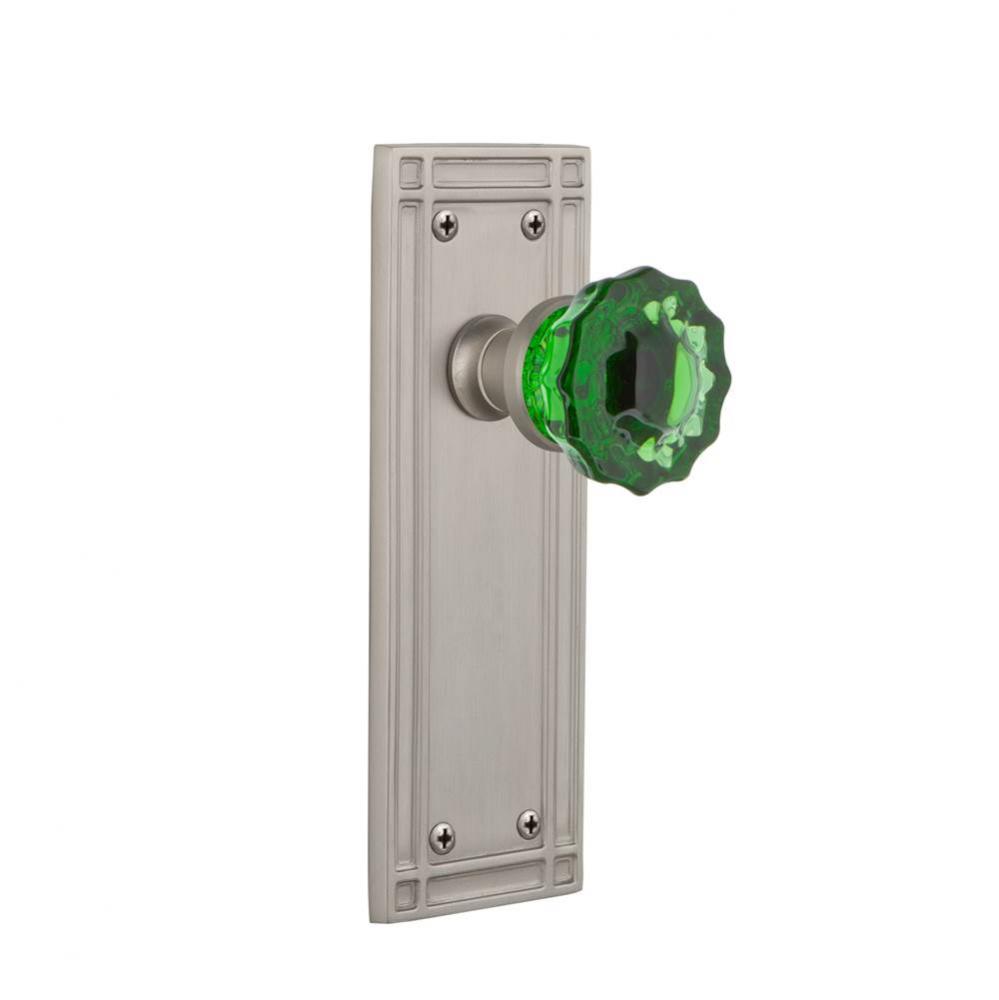 Nostalgic Warehouse Mission Plate Double Dummy Crystal Emerald Glass Door Knob in Satin Nickel