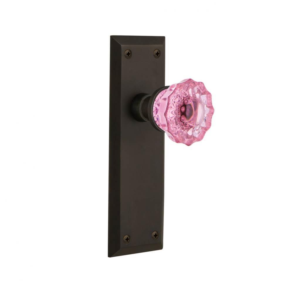 Nostalgic Warehouse New York Plate Double Dummy Crystal Pink Glass Door Knob in Oil-Rubbed Bronze