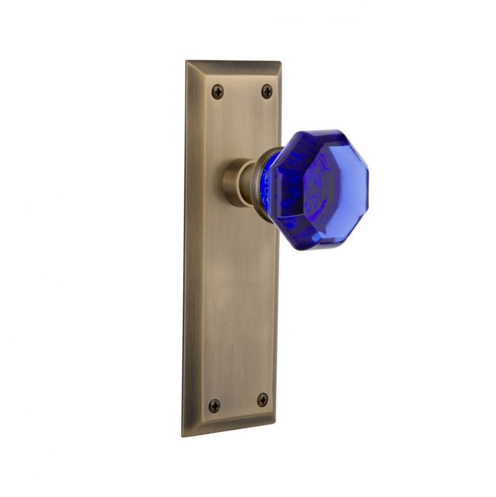 Nostalgic Warehouse New York Plate Double Dummy Waldorf Cobalt Door Knob in Antique Brass