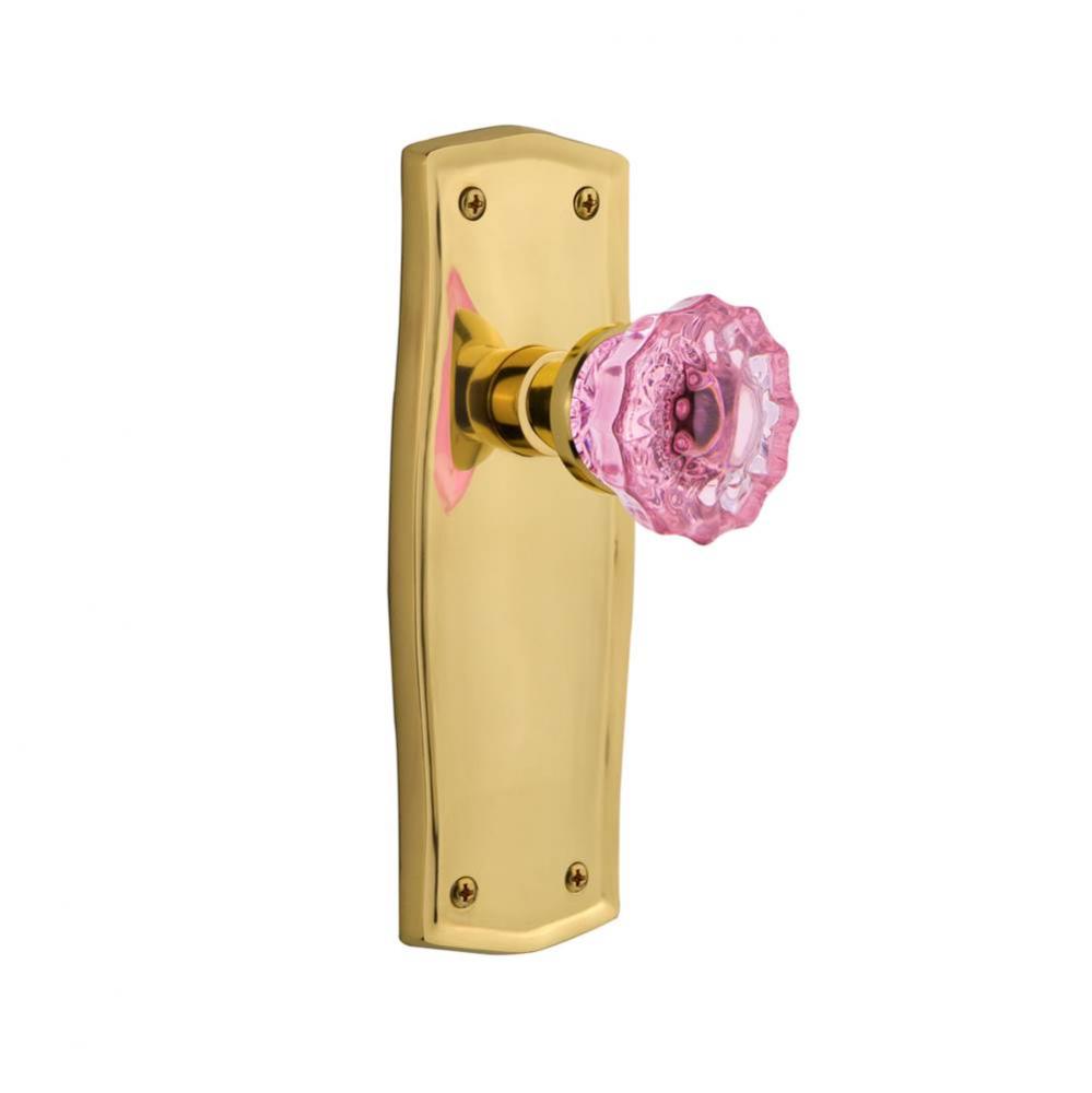 Nostalgic Warehouse Prairie Plate Double Dummy Crystal Pink Glass Door Knob in Polished Brass