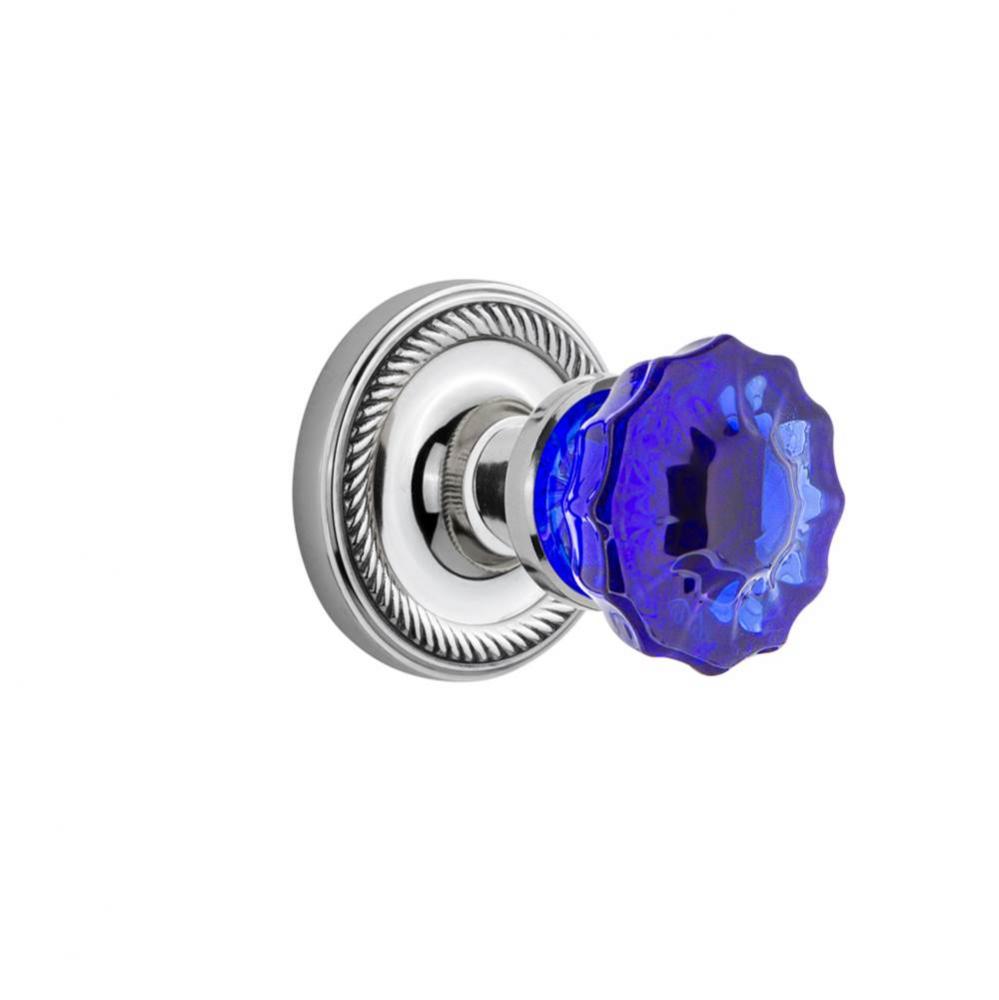 Nostalgic Warehouse Rope Rosette Double Dummy Crystal Cobalt Glass Door Knob in Bright Chrome