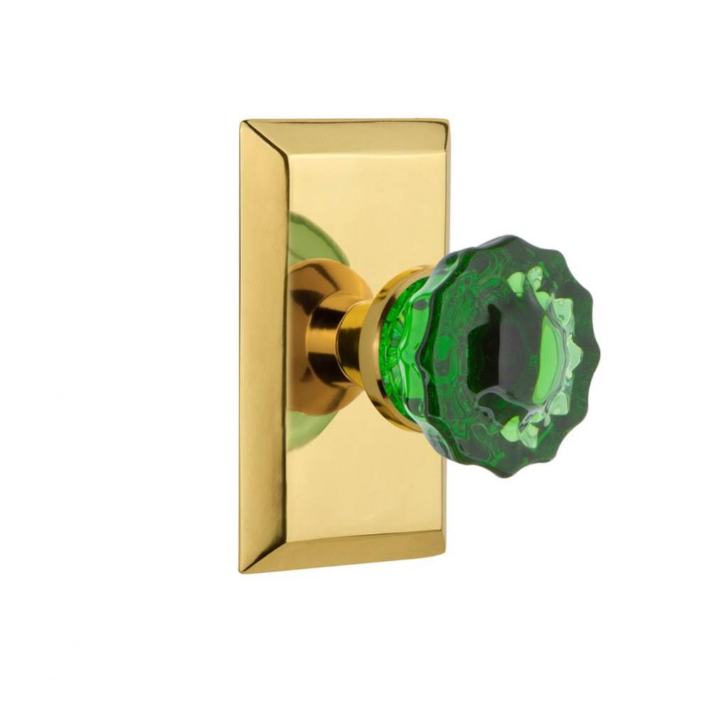 Nostalgic Warehouse Studio Plate Double Dummy Crystal Emerald Glass Door Knob in Polished Brass