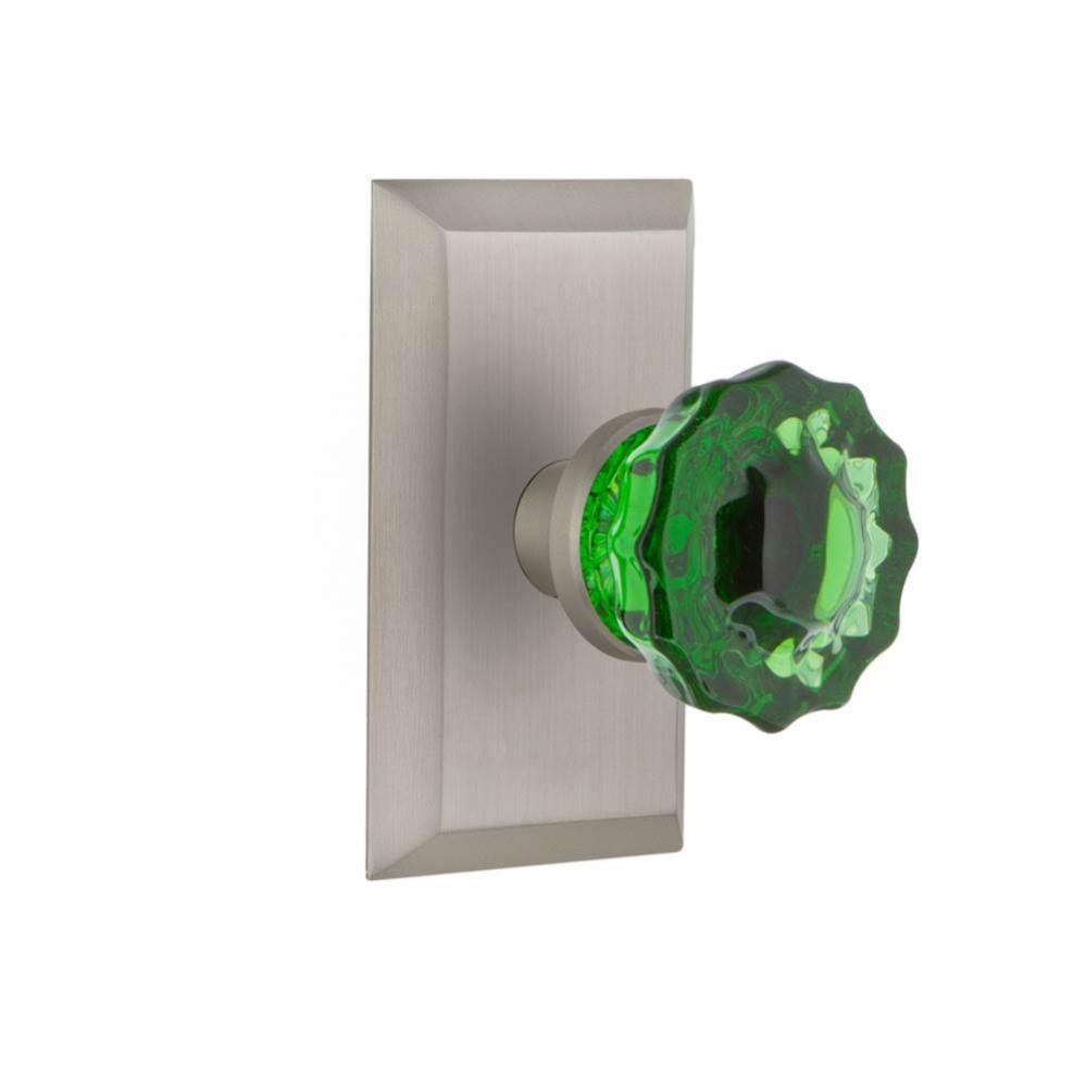 Nostalgic Warehouse Studio Plate Double Dummy Crystal Emerald Glass Door Knob in Satin Nickel