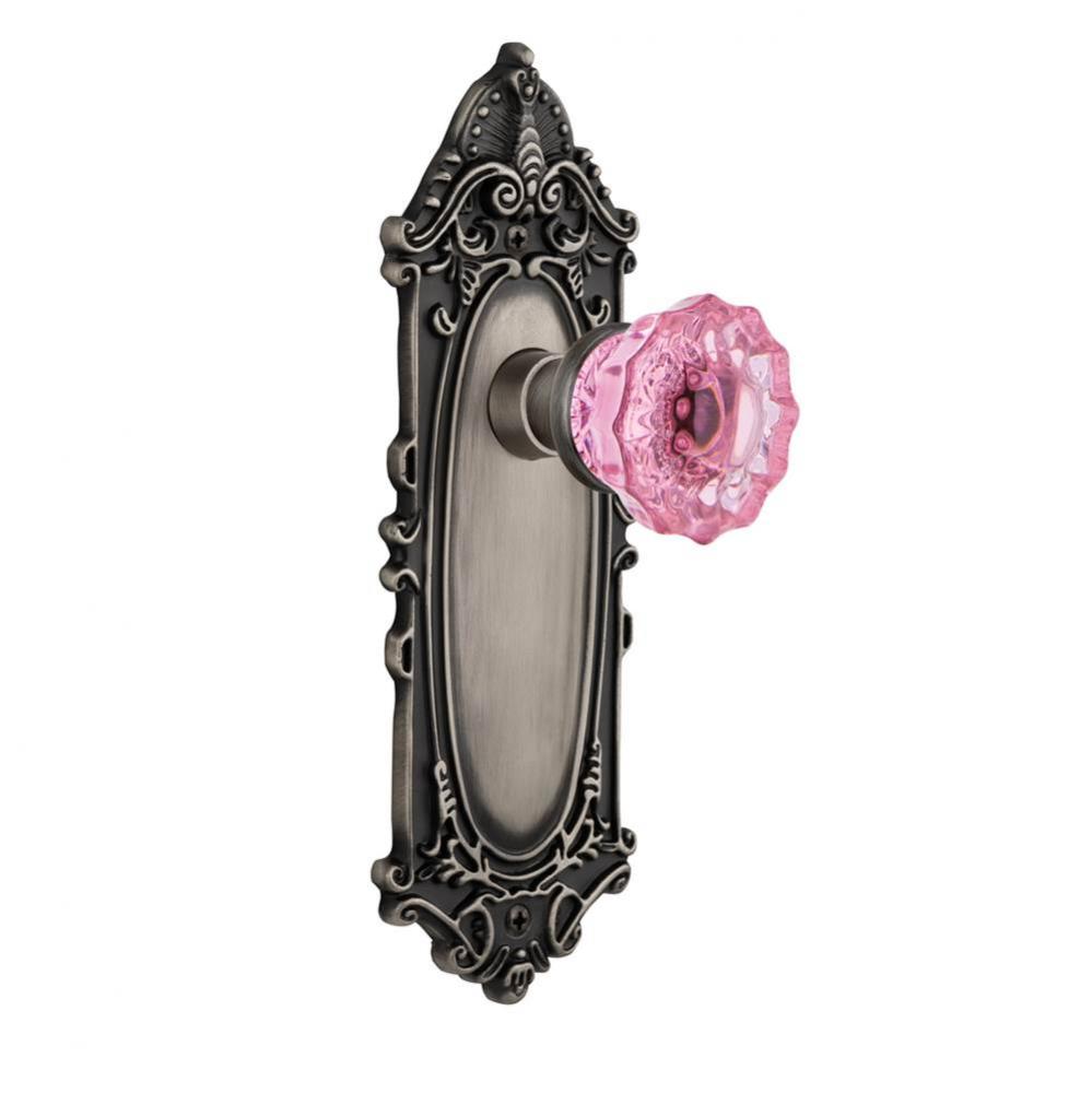 Nostalgic Warehouse Victorian Plate Double Dummy Crystal Pink Glass Door Knob in Antique Pewter