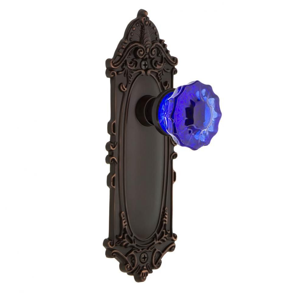Nostalgic Warehouse Victorian Plate Double Dummy Crystal Cobalt Glass Door Knob in Timeless Bronze