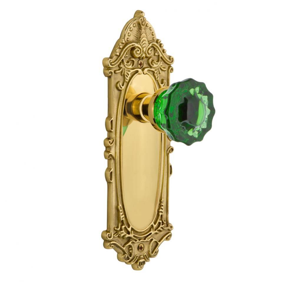 Nostalgic Warehouse Victorian Plate Double Dummy Crystal Emerald Glass Door Knob in Unlaquered Bra