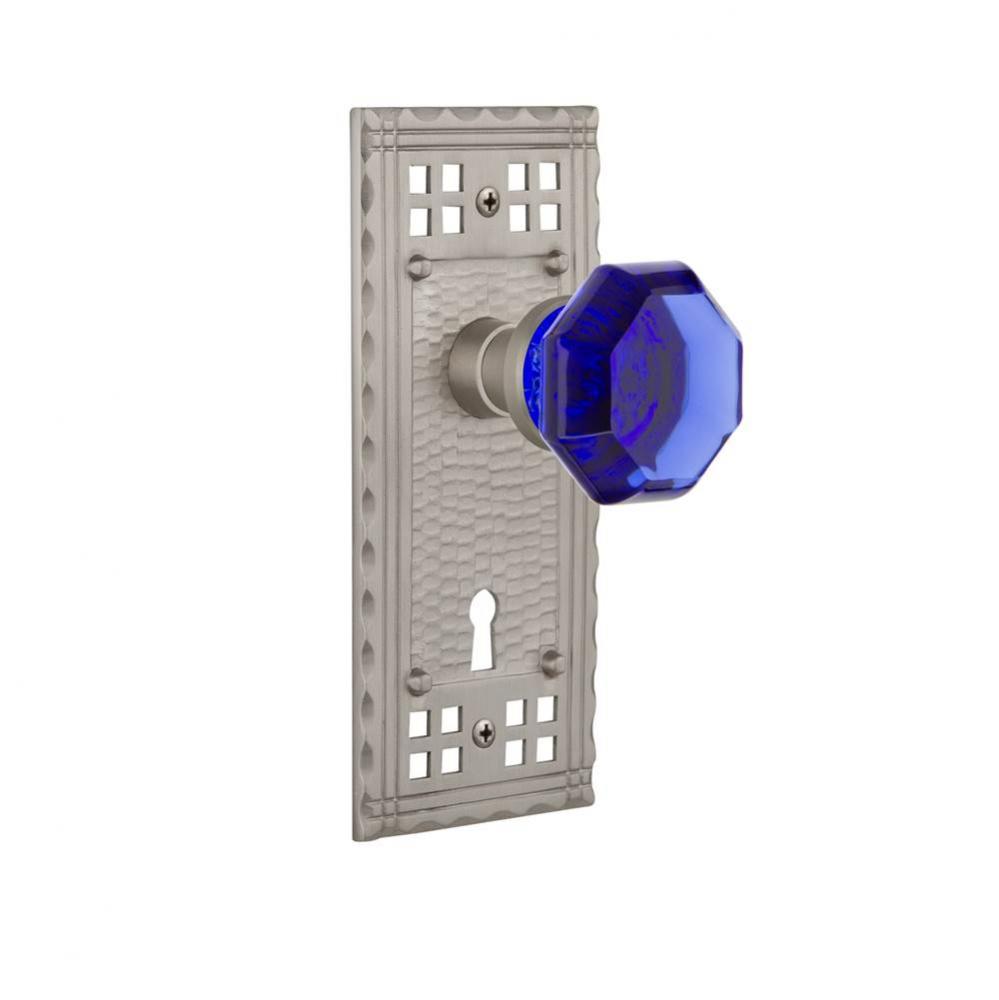 Nostalgic Warehouse Craftsman Plate with Keyhole Double Dummy Waldorf Cobalt Door Knob in Satin Ni