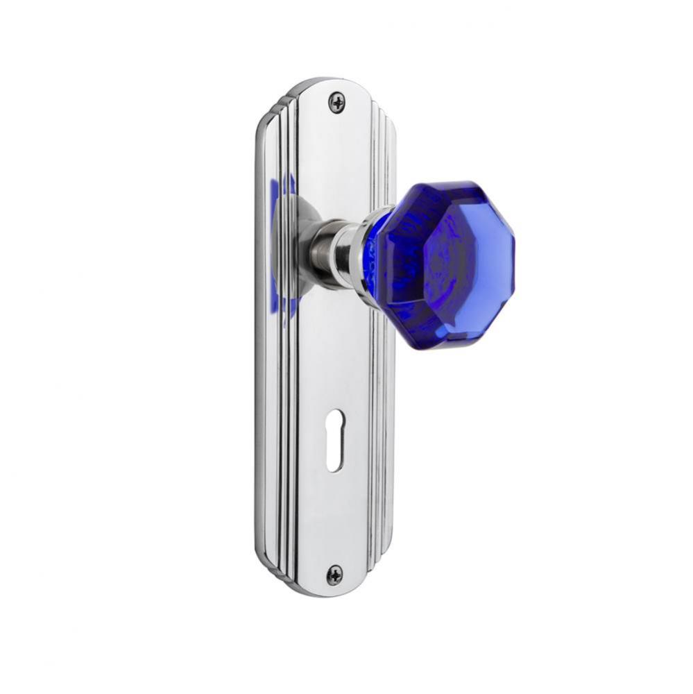 Nostalgic Warehouse Deco Plate with Keyhole Double Dummy Waldorf Cobalt Door Knob in Bright Chrome