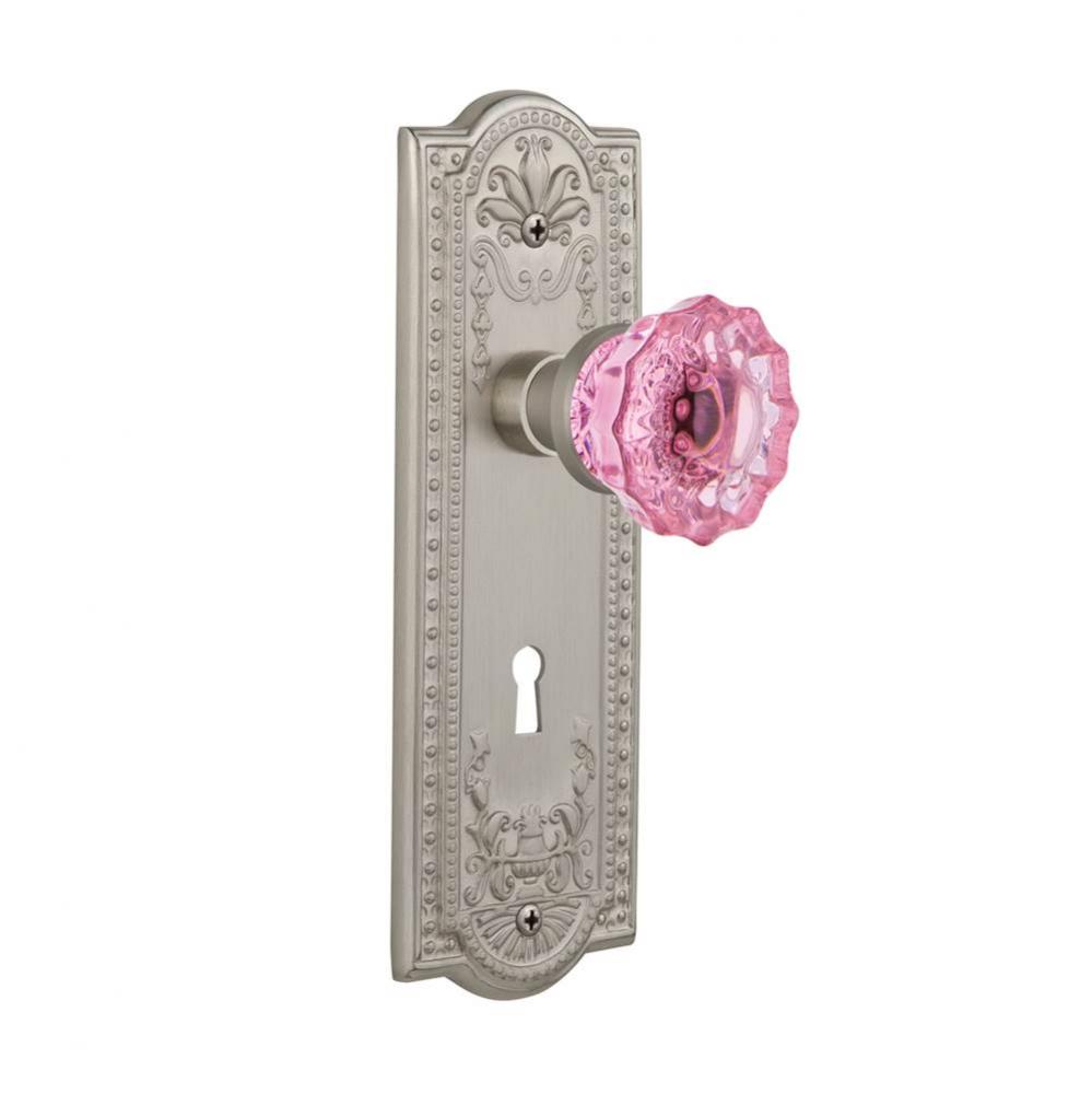 Nostalgic Warehouse Meadows Plate with Keyhole Double Dummy Crystal Pink Glass Door Knob in Satin