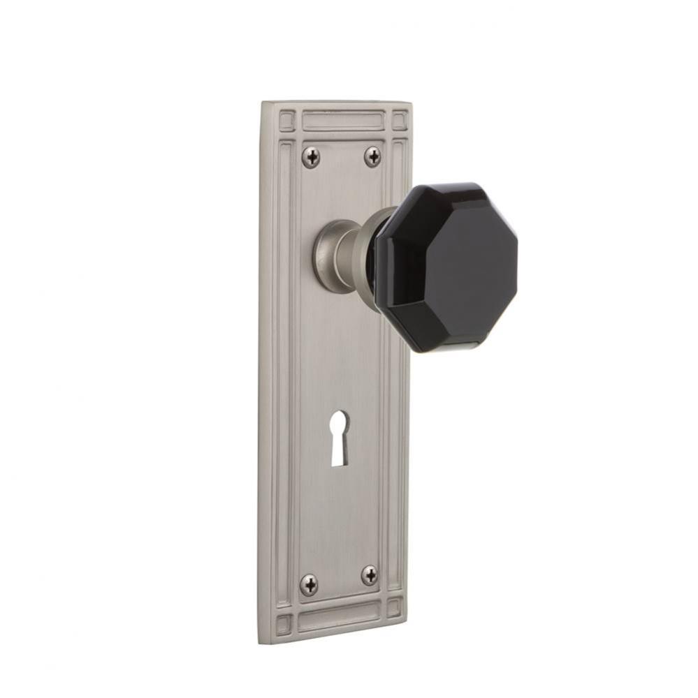 Nostalgic Warehouse Mission Plate with Keyhole Double Dummy Waldorf Black Door Knob in Satin Nicke