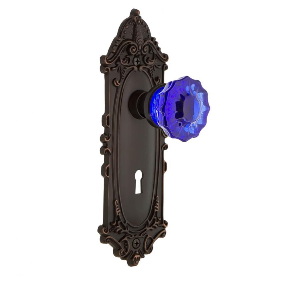 Nostalgic Warehouse Victorian Plate with Keyhole Double Dummy Crystal Cobalt Glass Door Knob in Ti