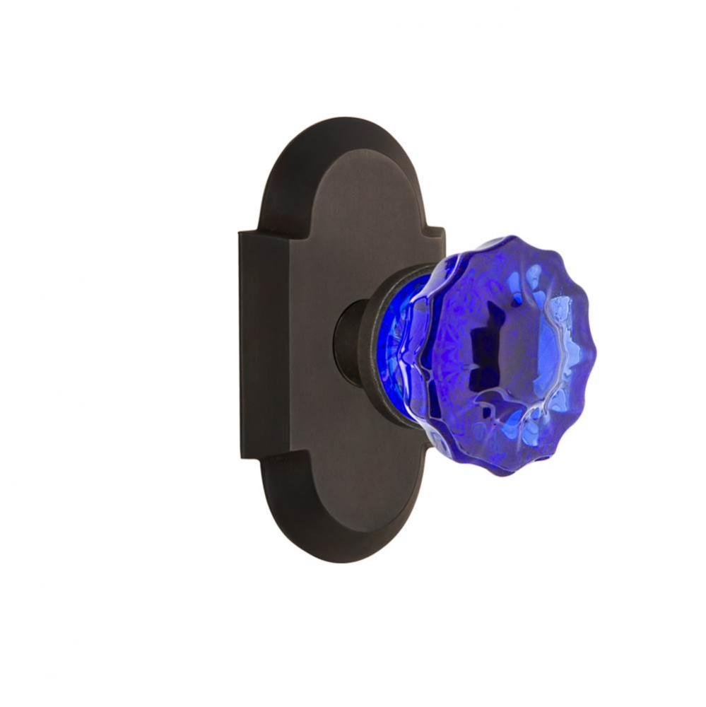 Nostalgic Warehouse Cottage Plate Privacy Crystal Cobalt Glass Door Knob in Oil-Rubbed Bronze