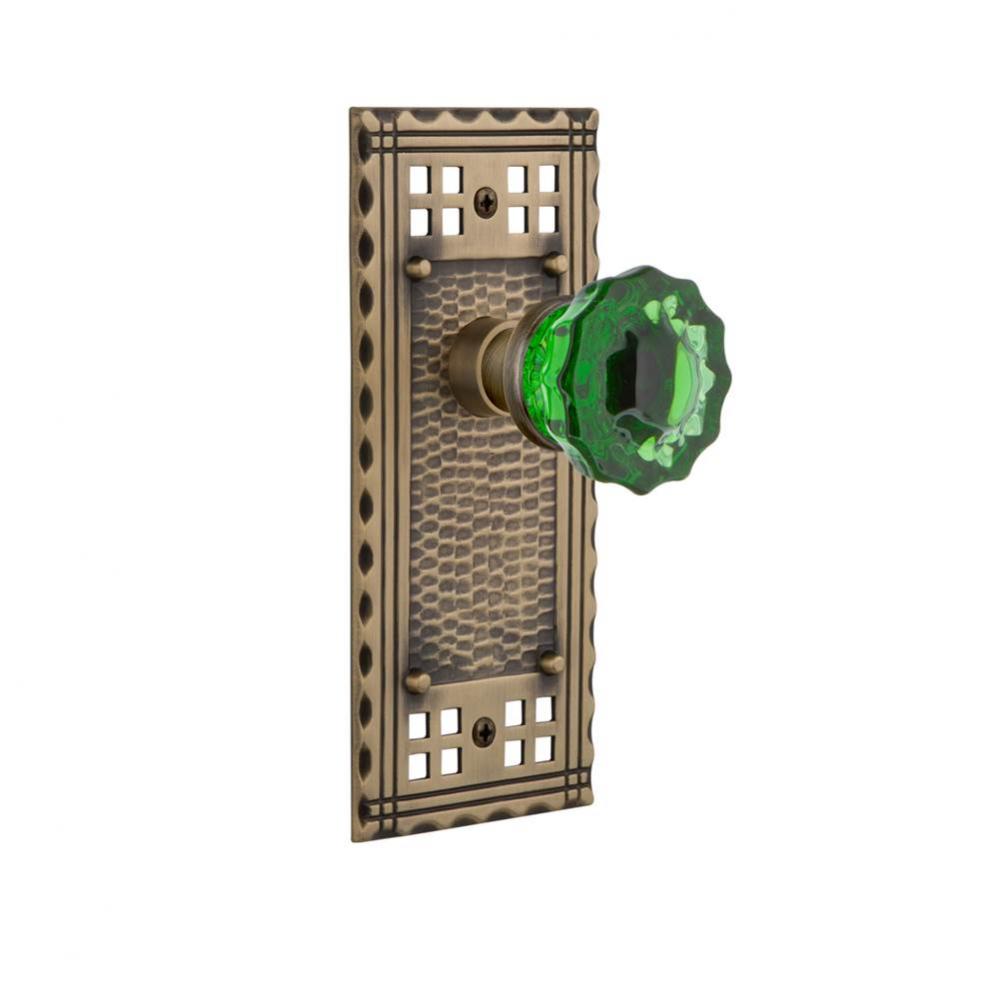 Nostalgic Warehouse Craftsman Plate Privacy Crystal Emerald Glass Door Knob in Antique Brass