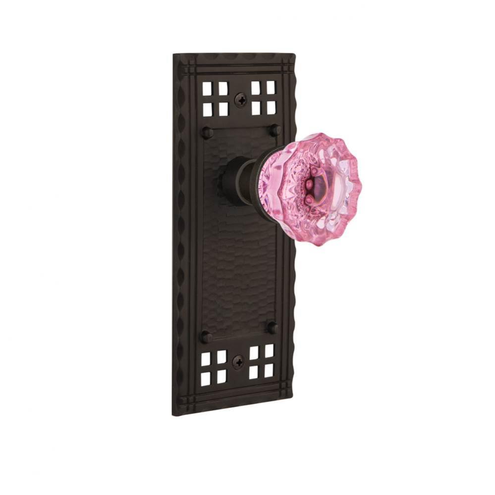 Nostalgic Warehouse Craftsman Plate Privacy Crystal Pink Glass Door Knob in Oil-Rubbed Bronze