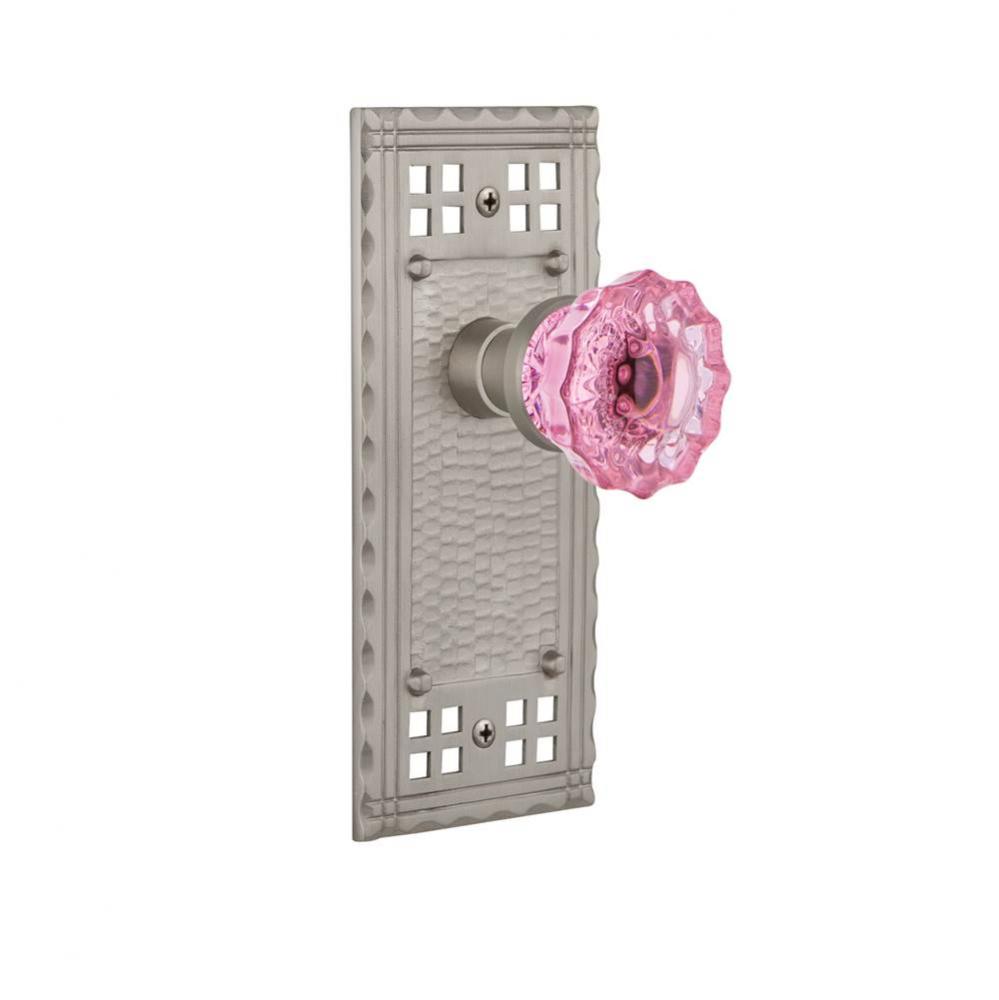 Nostalgic Warehouse Craftsman Plate Privacy Crystal Pink Glass Door Knob in Satin Nickel