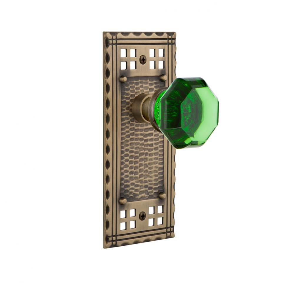 Nostalgic Warehouse Craftsman Plate Privacy Waldorf Emerald Door Knob in Antique Brass