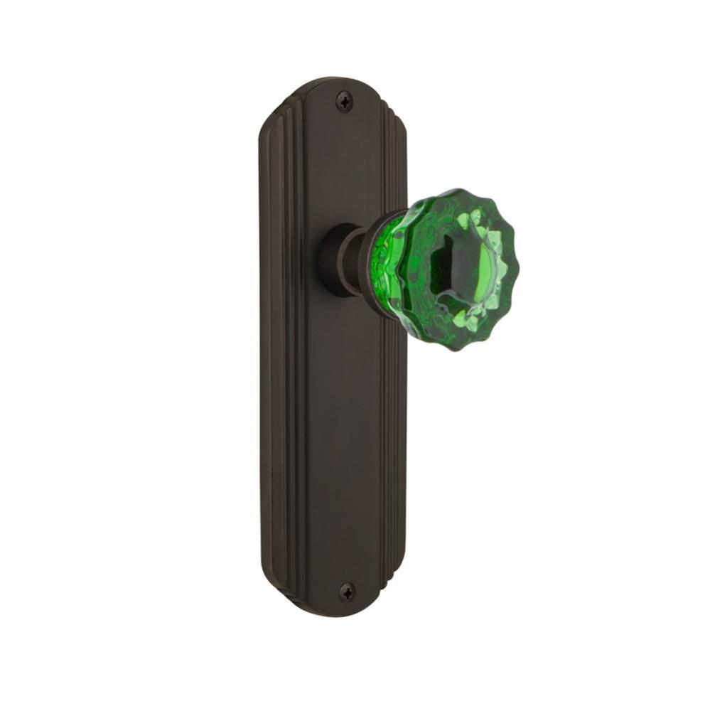 Nostalgic Warehouse Deco Plate Privacy Crystal Emerald Glass Door Knob in Oil-Rubbed Bronze
