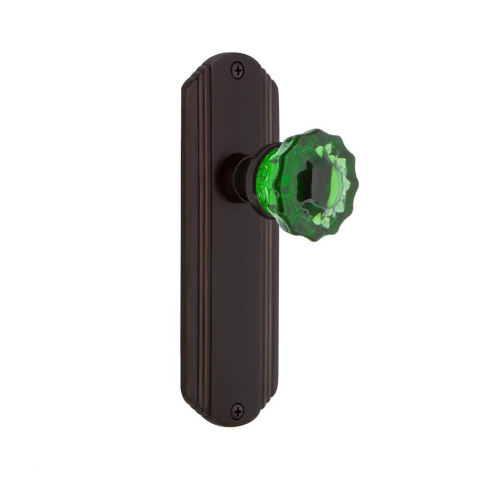 Nostalgic Warehouse Deco Plate Privacy Crystal Emerald Glass Door Knob in Timeless Bronze