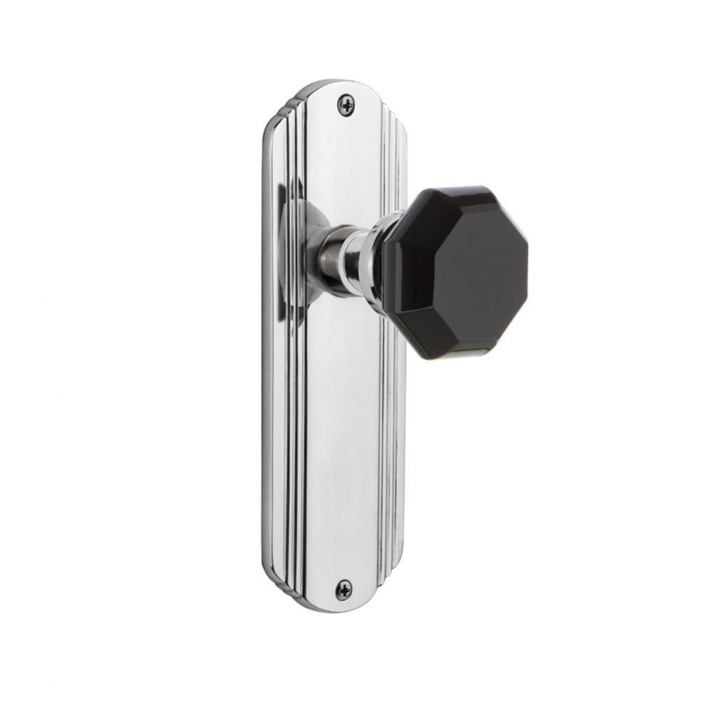 Nostalgic Warehouse Deco Plate Privacy Waldorf Black Door Knob in Bright Chrome