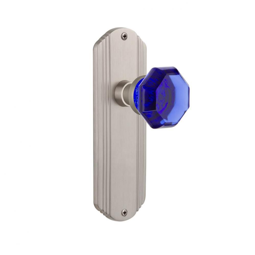 Nostalgic Warehouse Deco Plate Privacy Waldorf Cobalt Door Knob in Satin Nickel