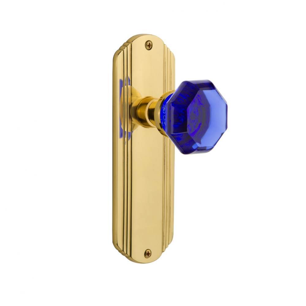 Nostalgic Warehouse Deco Plate Privacy Waldorf Cobalt Door Knob in Polished Brass