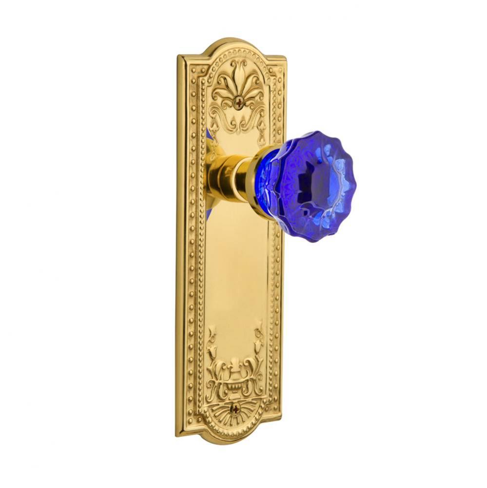 Nostalgic Warehouse Meadows Plate Privacy Crystal Cobalt Glass Door Knob in Polished Brass