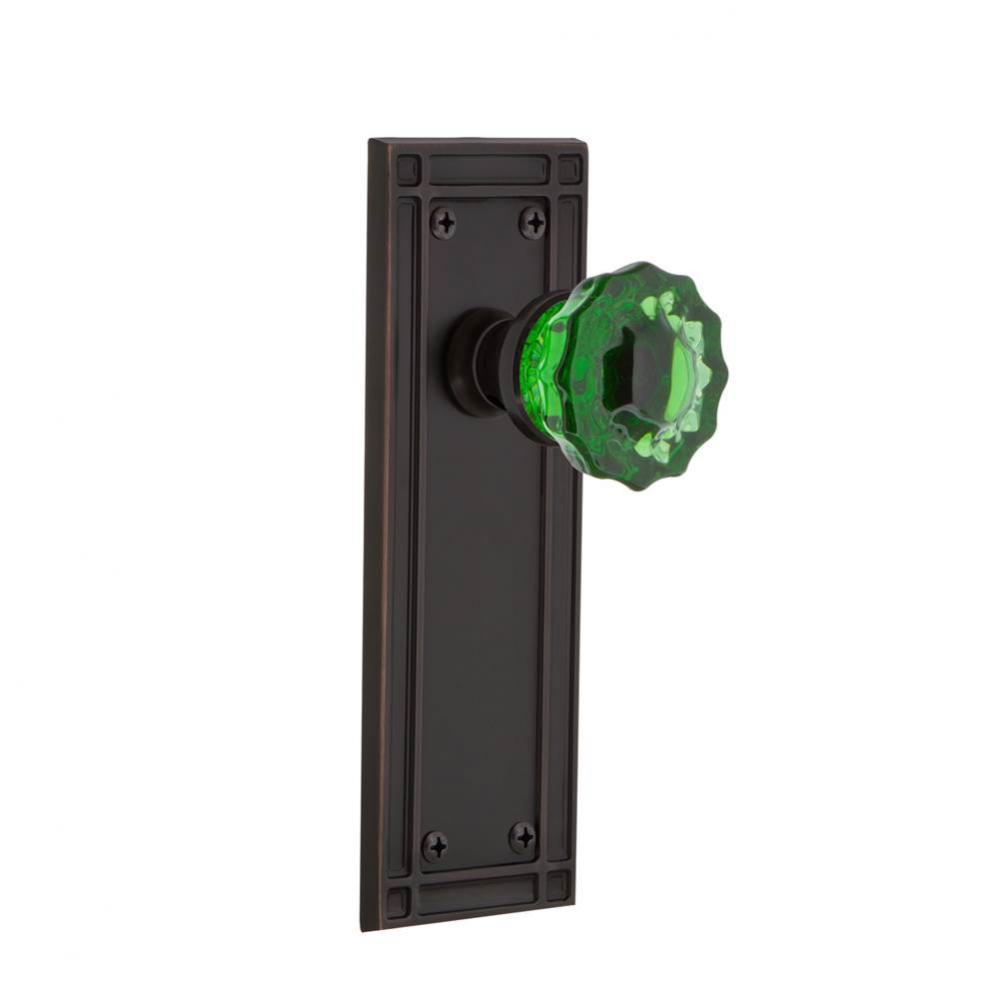 Nostalgic Warehouse Mission Plate Privacy Crystal Emerald Glass Door Knob in Timeless Bronze