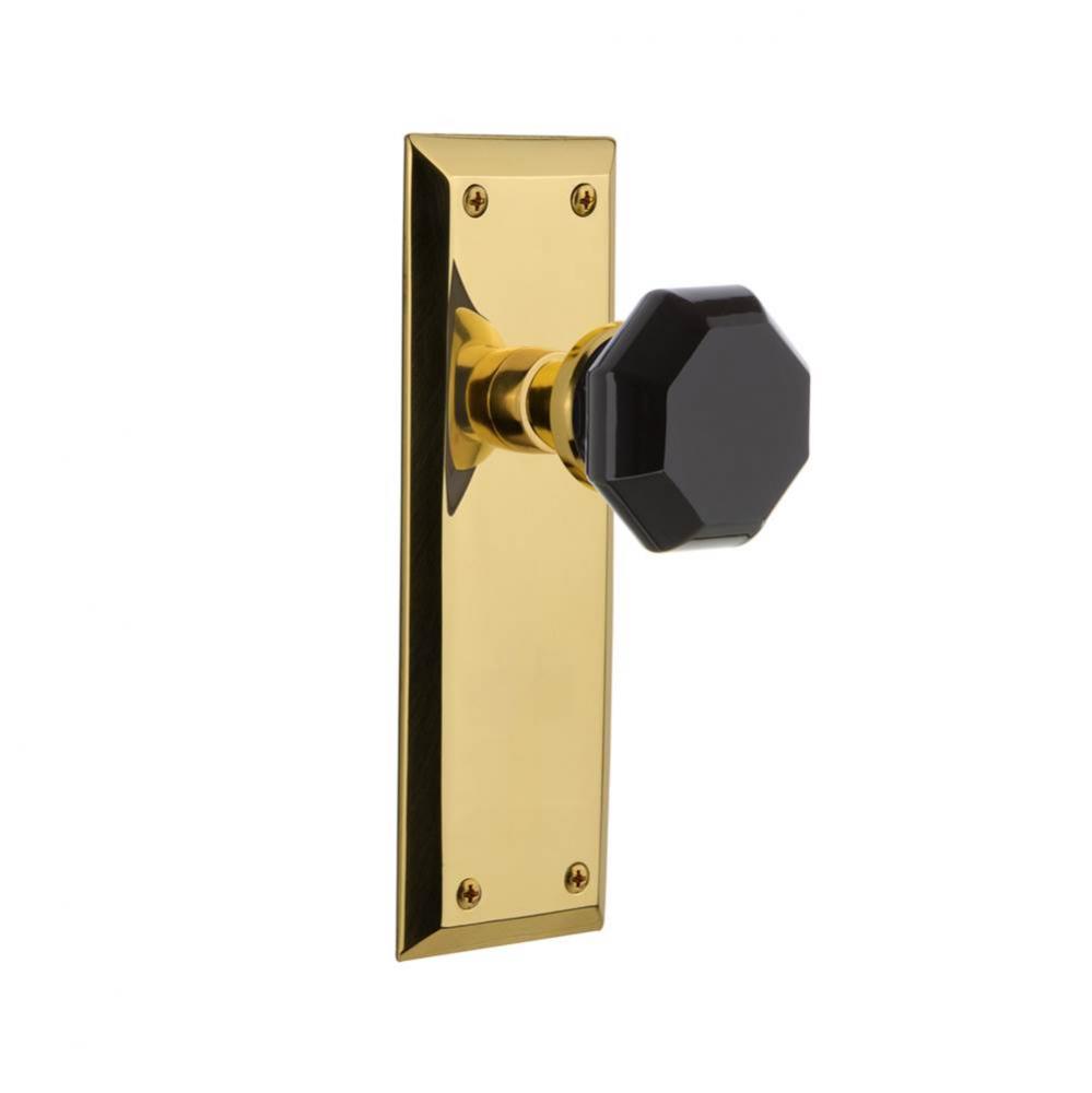 Nostalgic Warehouse New York Plate Privacy Waldorf Black Door Knob in Polished Brass
