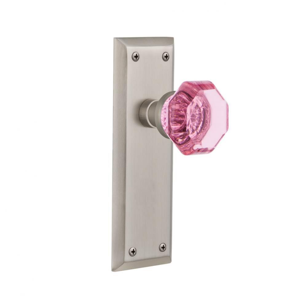 Nostalgic Warehouse New York Plate Privacy Waldorf Pink Door Knob in Satin Nickel