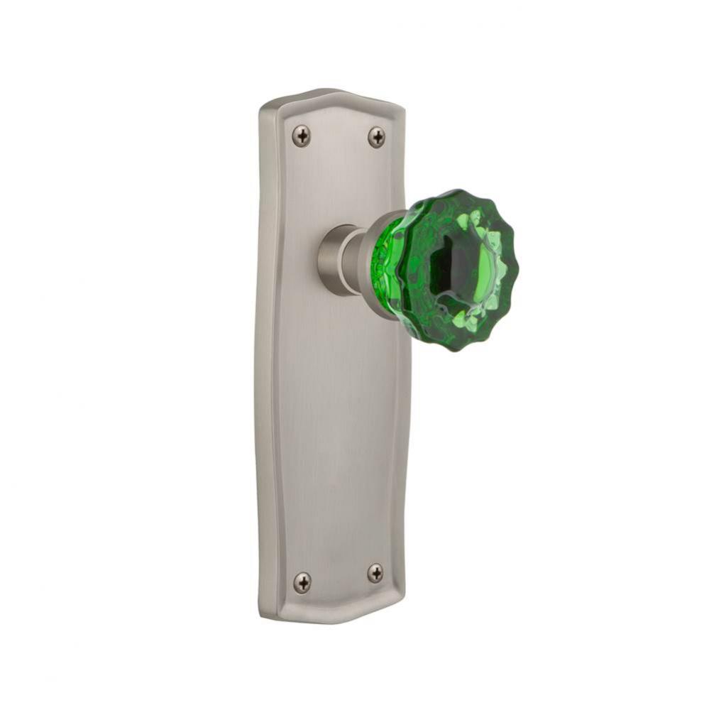 Nostalgic Warehouse Prairie Plate Privacy Crystal Emerald Glass Door Knob in Satin Nickel