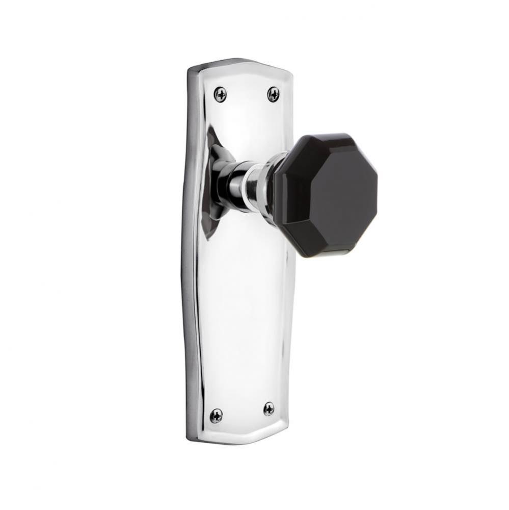 Nostalgic Warehouse Prairie Plate Privacy Waldorf Black Door Knob in Bright Chrome