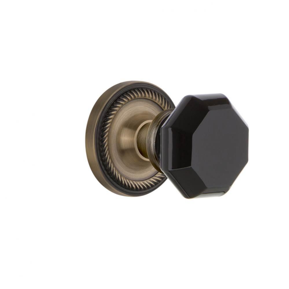 Nostalgic Warehouse Rope Rosette Privacy Waldorf Black Door Knob in Antique Brass