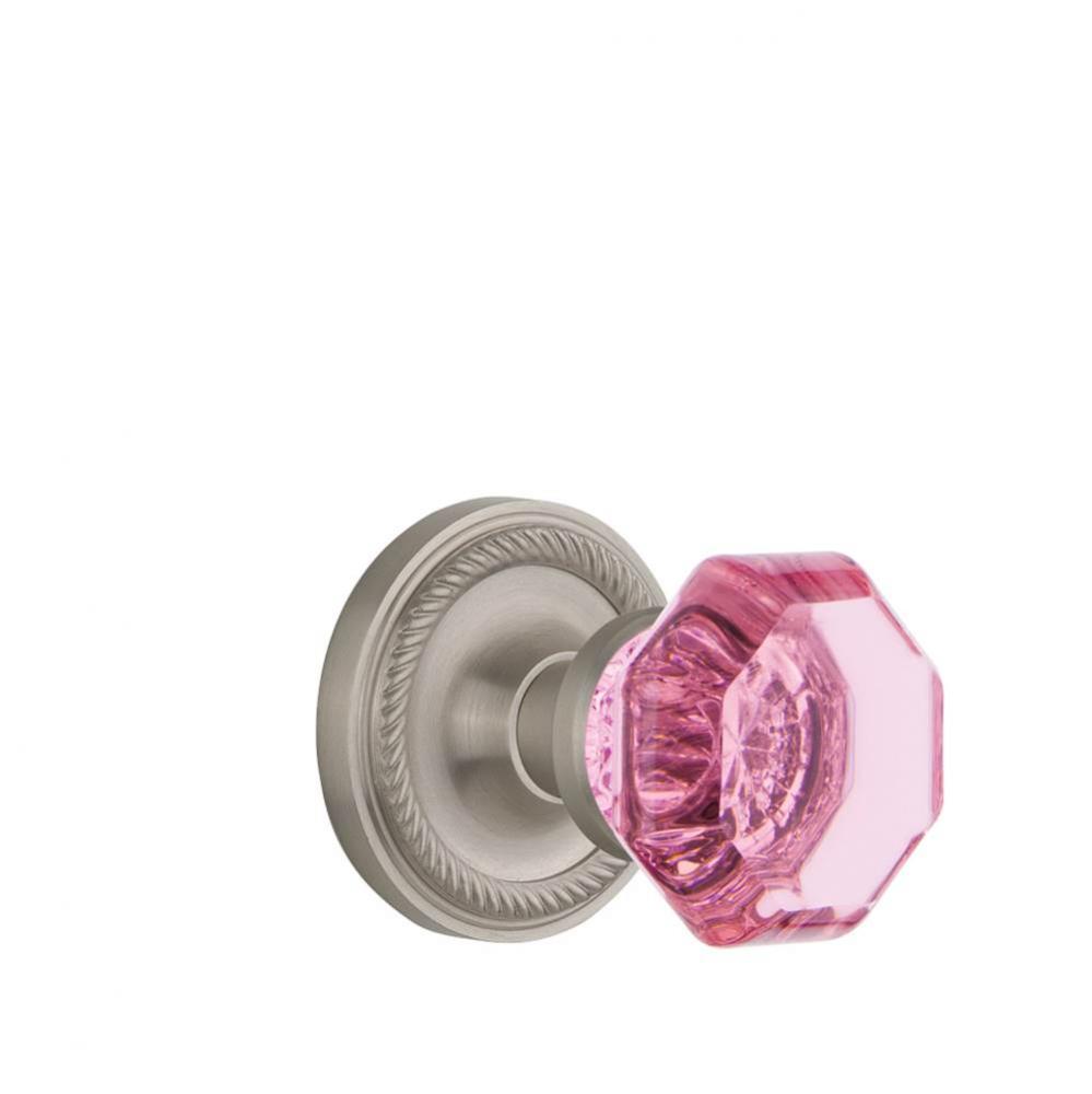 Nostalgic Warehouse Rope Rosette Privacy Waldorf Pink Door Knob in Satin Nickel