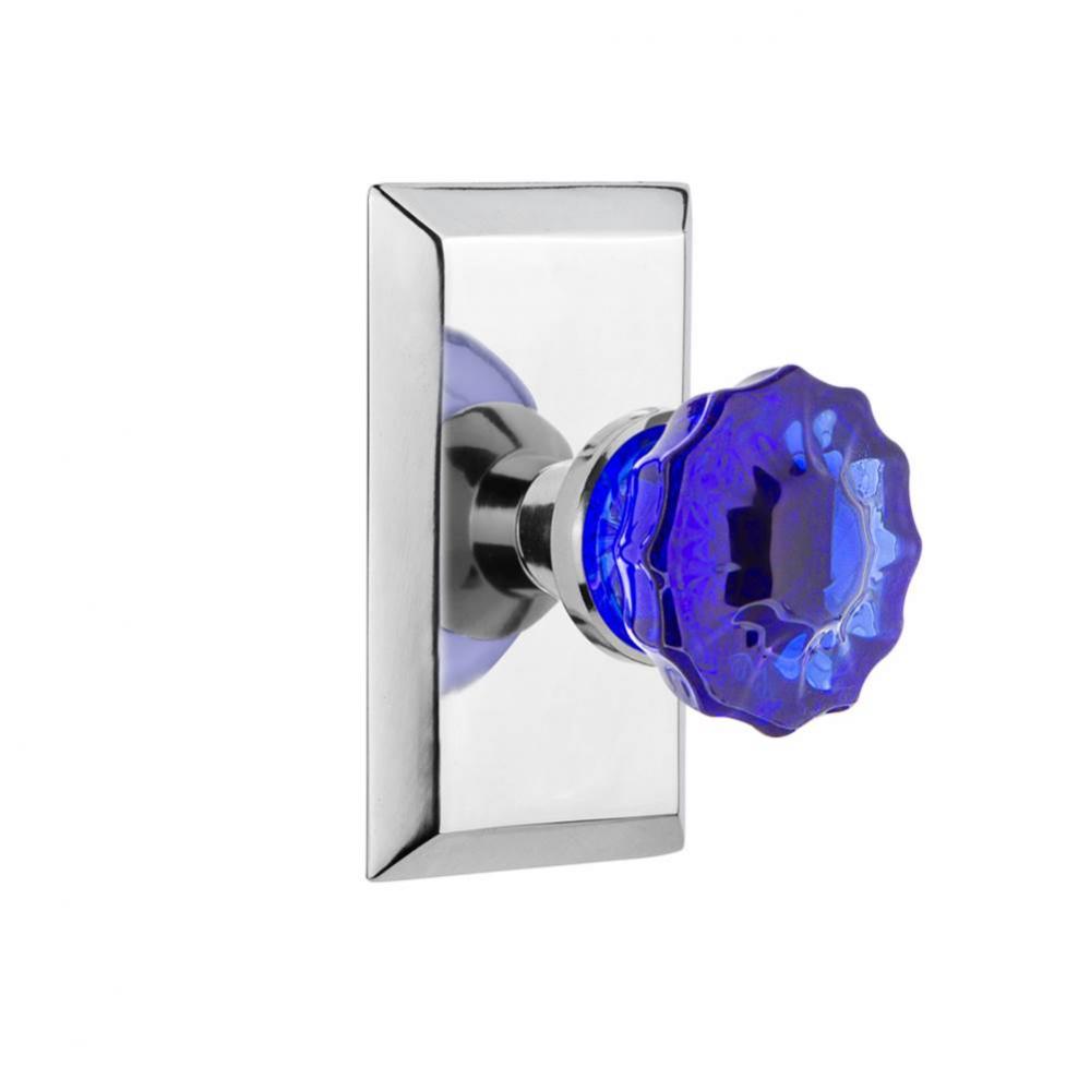 Nostalgic Warehouse Studio Plate Privacy Crystal Cobalt Glass Door Knob in Bright Chrome