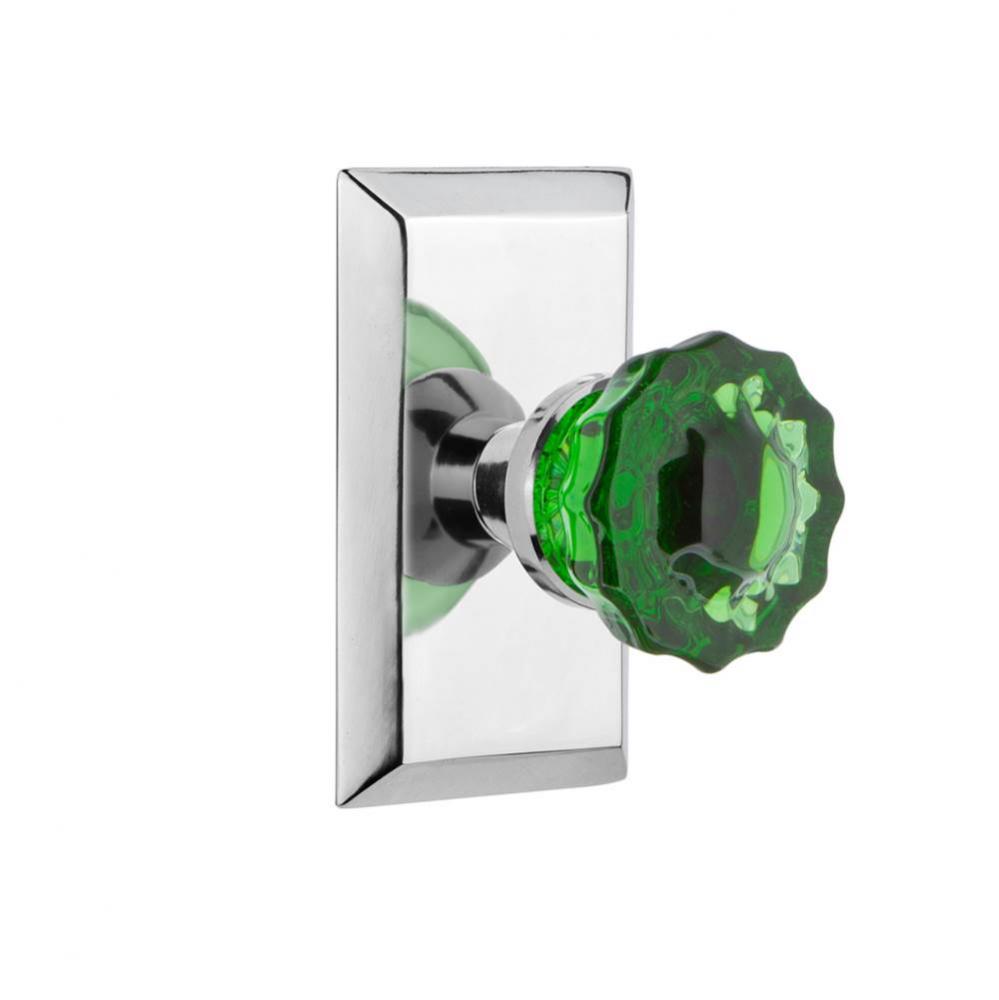 Nostalgic Warehouse Studio Plate Privacy Crystal Emerald Glass Door Knob in Bright Chrome