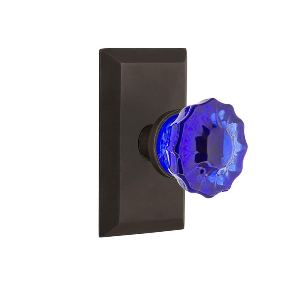 Nostalgic Warehouse Studio Plate Privacy Crystal Cobalt Glass Door Knob in Oil-Rubbed Bronze