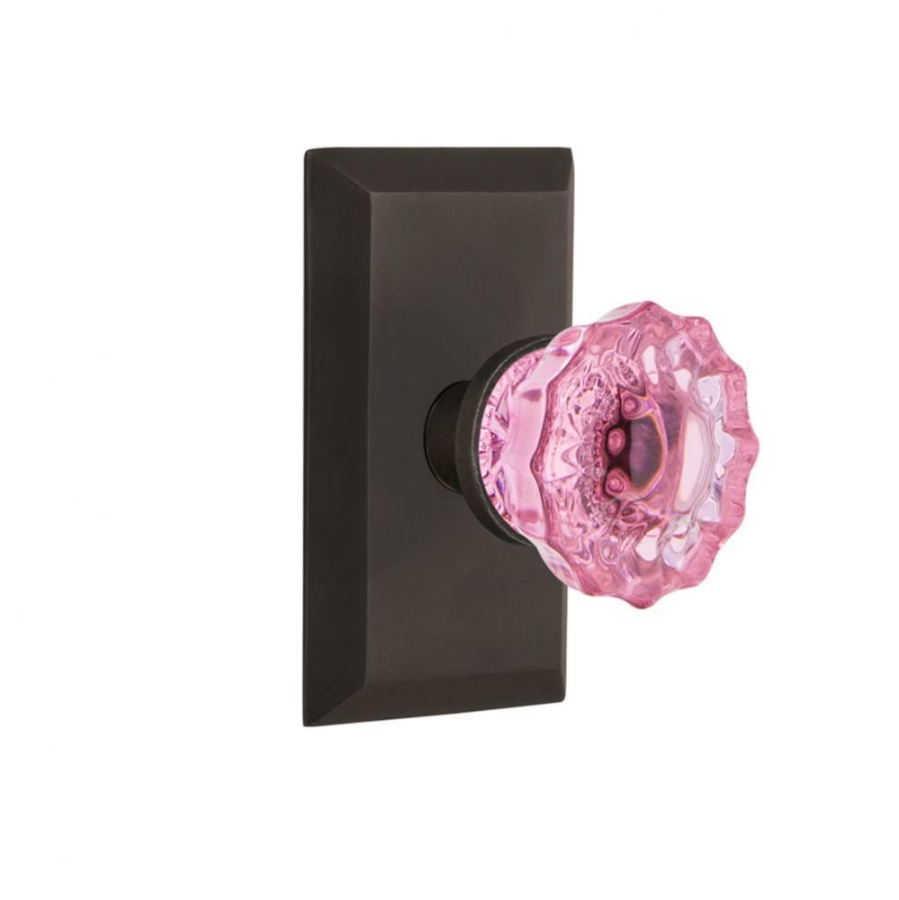 Nostalgic Warehouse Studio Plate Privacy Crystal Pink Glass Door Knob in Oil-Rubbed Bronze