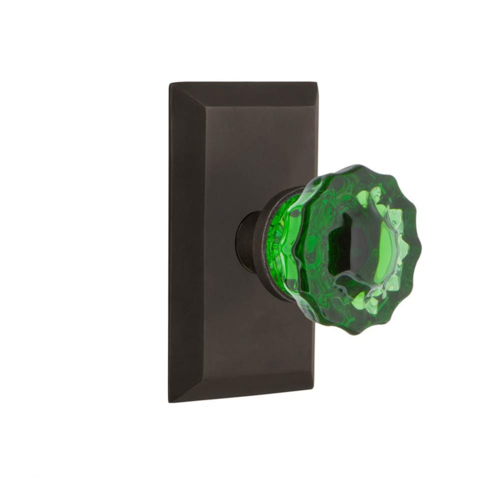 Nostalgic Warehouse Studio Plate Privacy Crystal Emerald Glass Door Knob in Oil-Rubbed Bronze